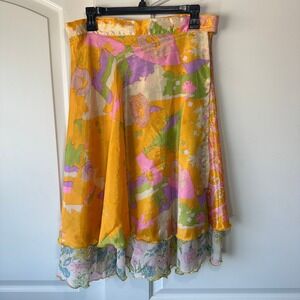 Floral Wrap Skirt Bohemian Reversible Colorful Print‎ Tie Waist Flowy Medium